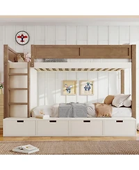 Streamdale Furniture Twin over Twin/Twin Xl over Full Bunk Bed with Storage & Wardrobe