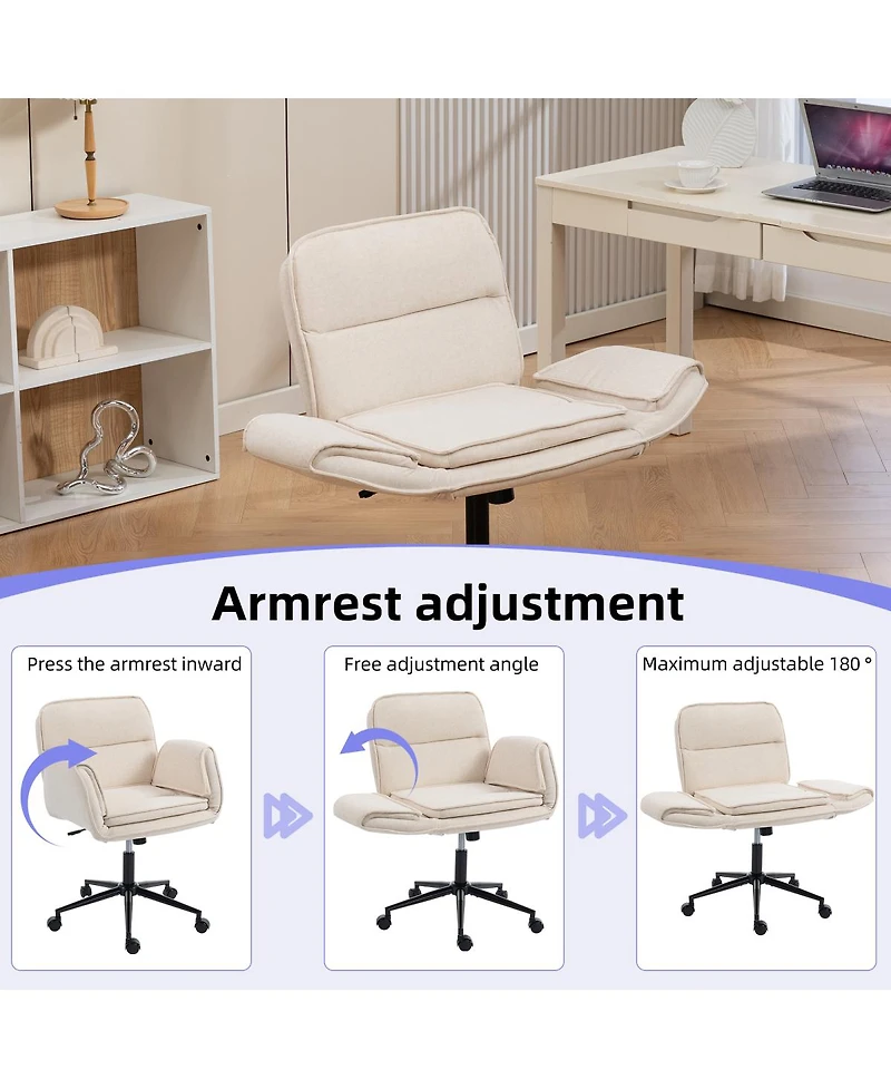 Streamdale Furniture Criss Cross Beige Cloth Swivel Desk Chair with Adjustable Armrests & Wheels