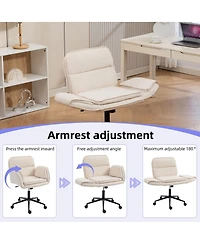 Streamdale Furniture Criss Cross Beige Cloth Swivel Desk Chair with Adjustable Armrests & Wheels