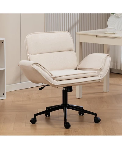 Streamdale Furniture Criss Cross Beige Cloth Swivel Desk Chair with Adjustable Armrests & Wheels