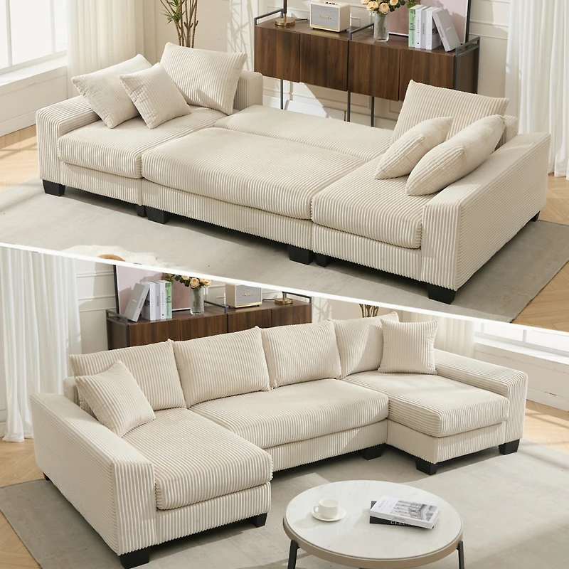 Streamdale Furniture U Shaped Corduroy Sleeper Sofa Bed
