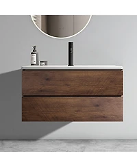 Streamdale Furniture 36" Walnut Wall-Mount Vanity w/ Ceramic Sink