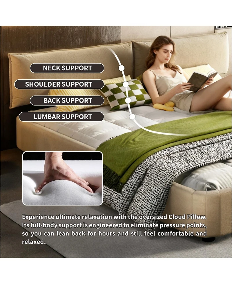 Streamdale Furniture King Size Cloud Bed Frame with Oversized Padded Movable Headboard