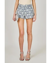endless rose Women's Floral Embroidered Denim Micro Shorts