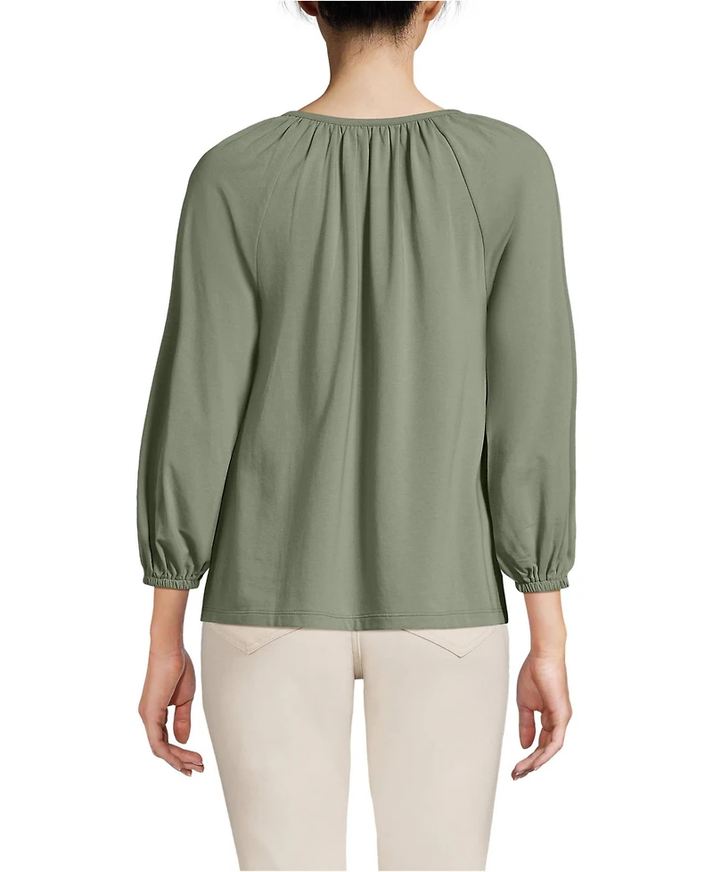 Lands' End Women's Lightweight Jersey Notch Neck Gather Blouse