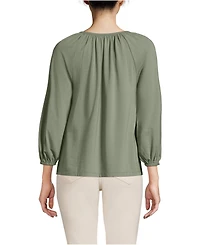 Lands' End Women's Lightweight Jersey Notch Neck Gather Blouse