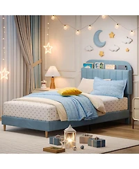 gaomon Twin Xl Bed Frame Storage Headboard Velvet Upholstered Platform Bed Kids Wood Slats Noise Free