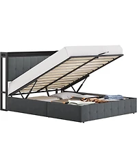 gaomon Queen Hydraulic Lift Up Storage Upholstered Bed Frame Button Headboard Wood Slats Metal Platform Noise Free