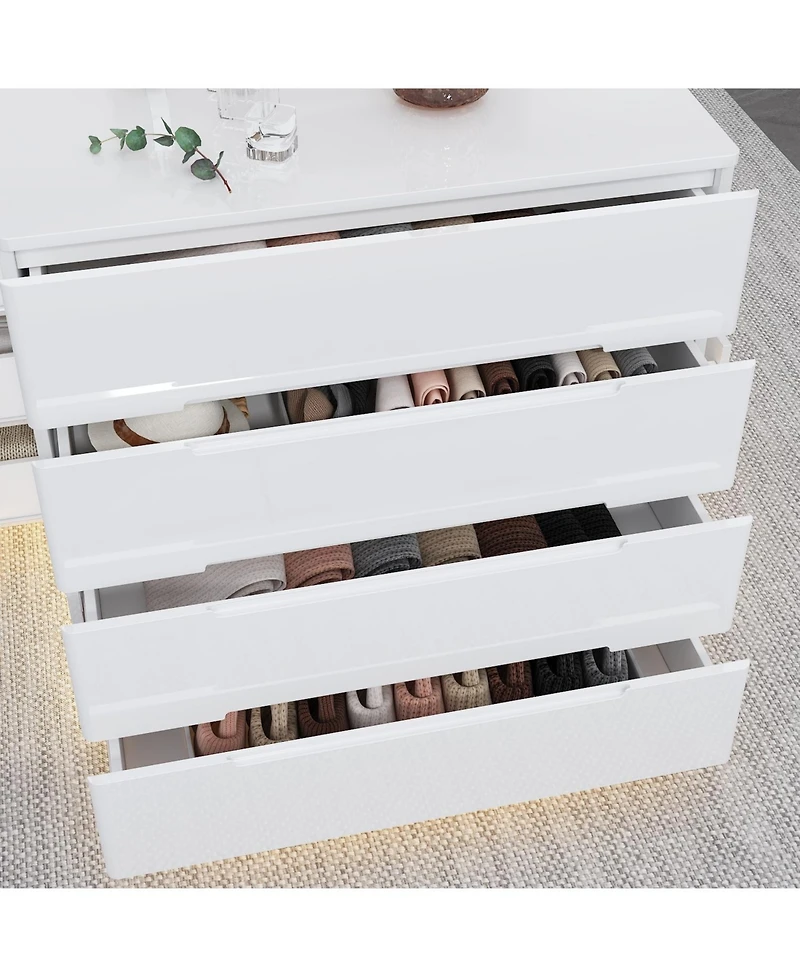 Homsee High Gloss 16 Drawer Dresser with Tempered Glass and Led Light Strip, Display Cabinet,Bedroom Armoire