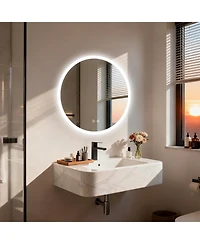 Luvodi 20" Round Led Bathroom Mirror with Lights Wall-Mounted Vanity Mirror