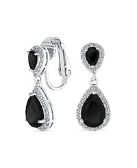 Bling Jewelry Classic Cocktail Pave Halo Cubic Zirconia Cz Double Solitaire Teardrop Dangle Earrings