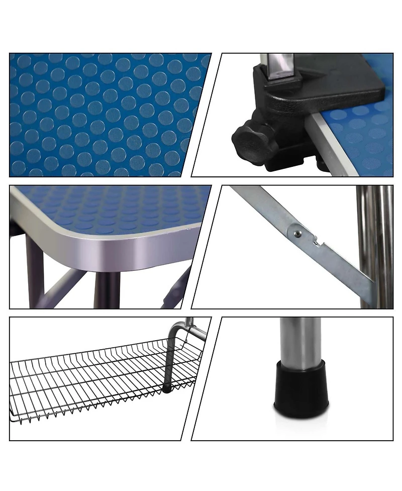 Aostirmotor 36" Folding Dog and Cat Grooming Table, Stainless Steel Top with Non-Slip Surface
