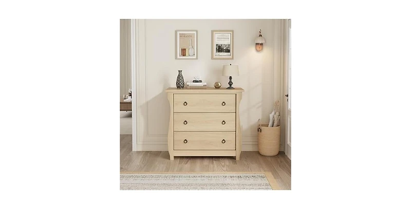 gaomon 3 Drawer Dresser, Modern Dresser for Bedroom, Chest of Drawer with Metal Ring Pull Handles