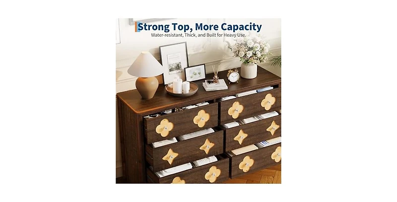 gaomon 6 Drawer Dresser for Bedroom, 47.2'' Wide Dresser, Boho Chest of Drawers, Wooden Chest with Clothes Storage Cabinet