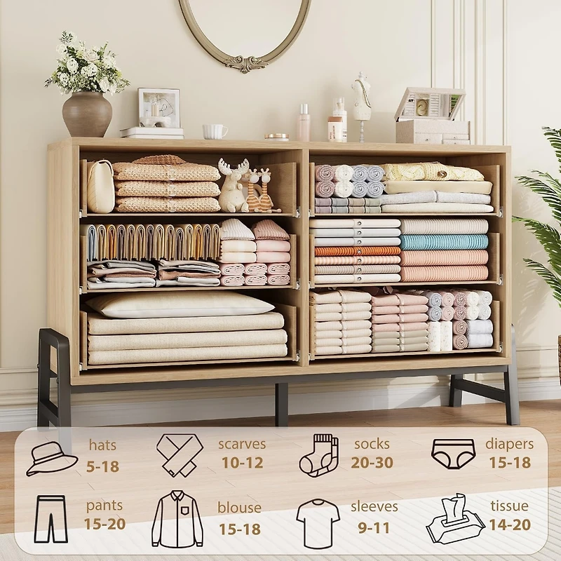 gaomon 52" Wide 6 Drawer Closet Dresser, Freestanding Wooden Storage Cabinet for Bedroom or Living Room