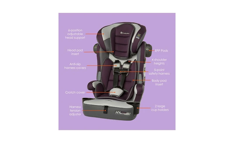 Baby Trend Kids Trend Hybrid Si 3-in-1 Combination Booster Car Seat with Side Impact Protection - Dash Plum