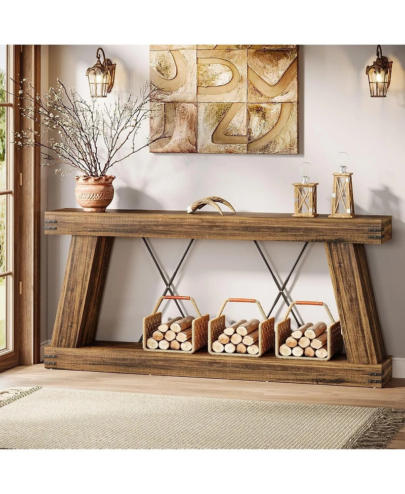 Tribesigns Farmhouse Console Table, Long Sofa Table Behind Couch with Storage, Rustic Entryway Furniture for Hallway