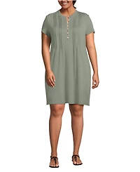 Lands' End Plus Cotton Modal Pintuck Short Sleeve Dress
