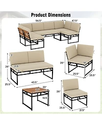 Gymax Set Of 6 Outdoor Sectional Sofa Set Metal Conversation Set w/ Bungee Rope Seat