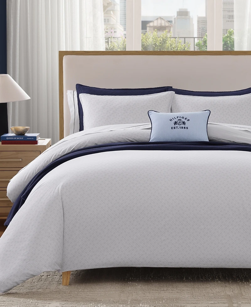Tommy Hilfiger Trellis Flag Cotton Reversible -Pc. Duvet Cover Set
