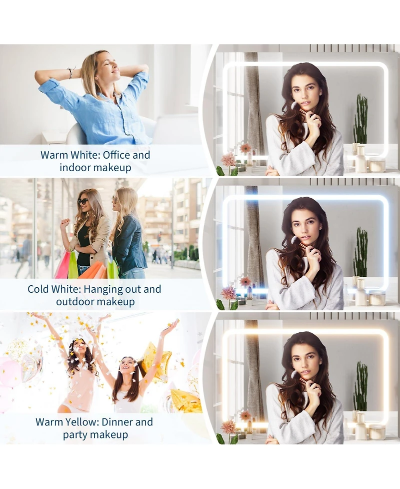 Gaomon Modern Small Makeup Vanity Set with 3-Mode Led Mirror, 2 Drawers, Stool and Power Outlets