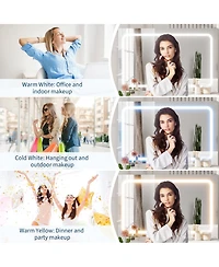 Gaomon Modern Small Makeup Vanity Set with 3-Mode Led Mirror, 2 Drawers, Stool and Power Outlets