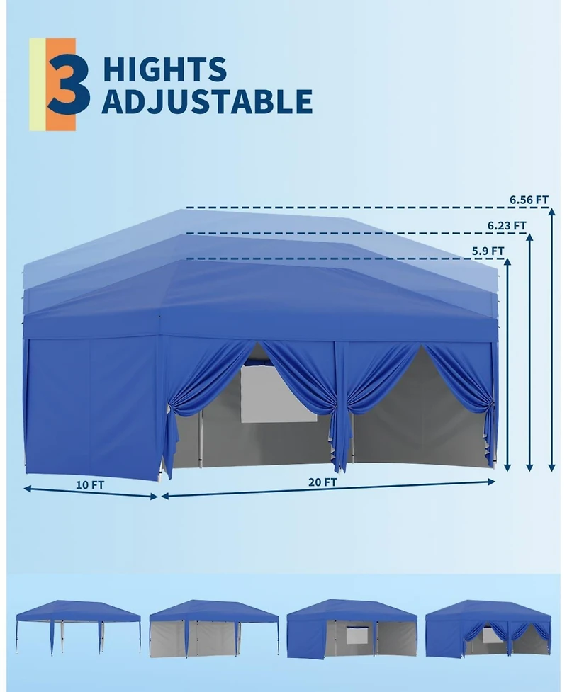 Gaomon 10x20 Ft Pop Up Canopy with 6 Sidewalls, Outdoor Instant Tent with Wheeled Carry Bag, Beach Tent with One Push Setup, Portable Gazebo Shelter
