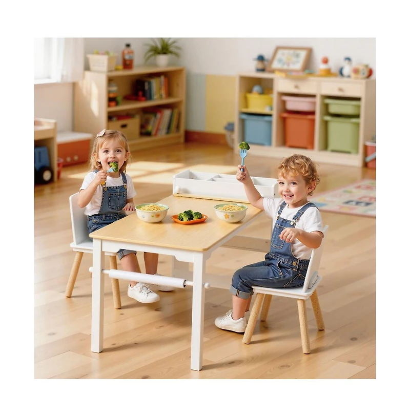 Slickblue Toddler Craft Table Set with 2 Chairs and Storage Shelves