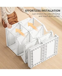 flynama Portable Wardrobe Closet Folding Bedroom Armoire Clothes Storage Organizer with Cube Compartments Hanging Rod Magnet Doors