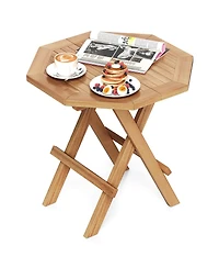 sumyeg Teak Wood Octagon Coffee Table with X-Shaped Legs and Slatted Top