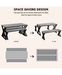 gaomon 4-Person Space-Saving Dining Table Set with 2 Benches and Sturdy Metal Frame, for Kitchen and Apartment