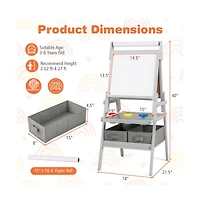 Hongge 3 in 1 Art Easel for Kids with Magnetic Chalkboard and Whiteboard