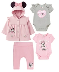 Disney Baby Girls' Minnie Mouse Jacket and Bodysuit Pant, 4-Piece Set