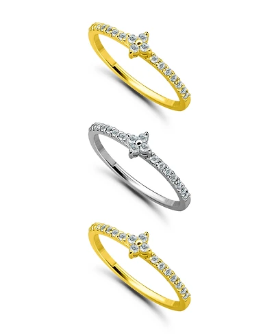 Macy's 7/8 cttw 3pc Set- Pave Cubic Zirconia Diamond Shape Design on Pave/Polish Combo 4mm Band Ring