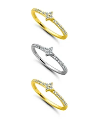 Macy's 7/8 cttw 3pc Set- Pave Cubic Zirconia Diamond Shape Design on Pave/Polish Combo 4mm Band Ring