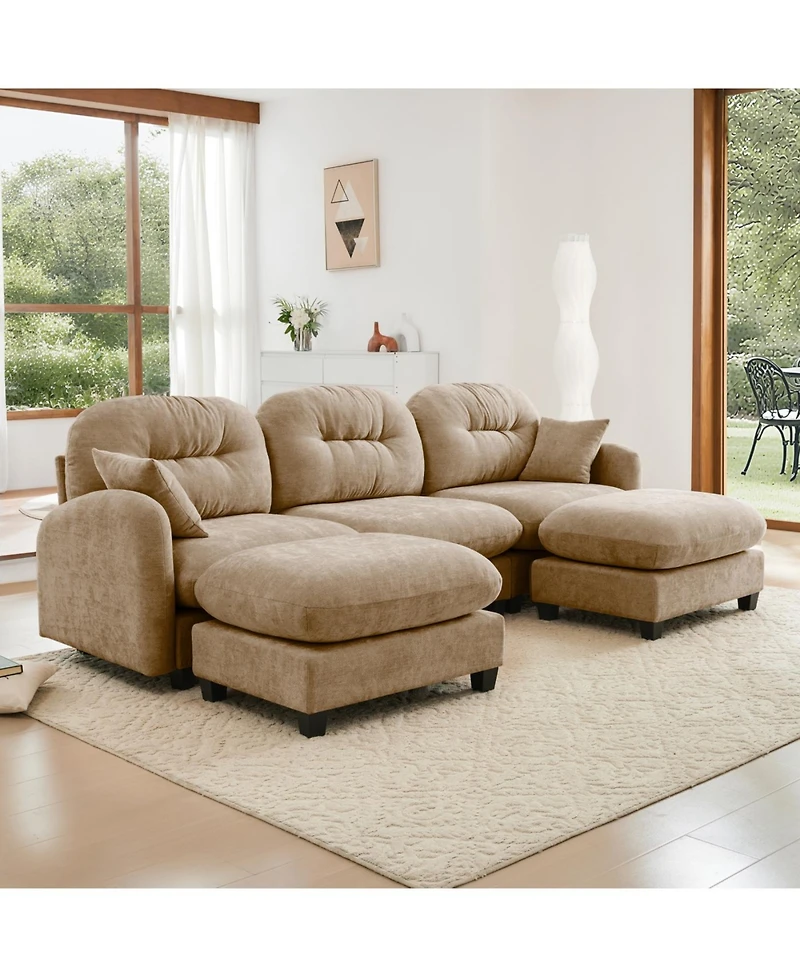 Streamdale Furniture Modular U-Shaped Chenille Couch with Ottoman & Pillows