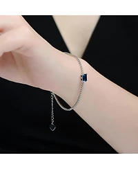 Genevive Sterling Silver White Gold Plated with Colored Cubic Zirconia Thin Chain Bracelet