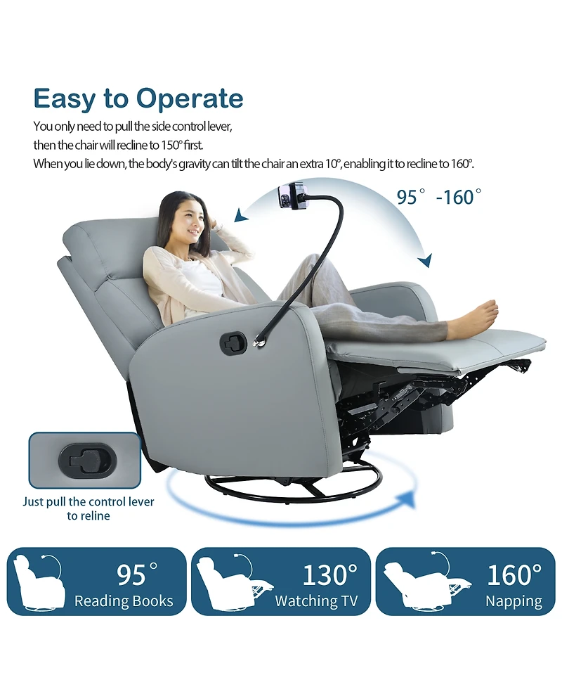 Flynama Swivel Rocker Recliner Chair 360 Degree Glider with Phone Holder for Bedroom Living Room Home Theater 330LBS Capacity