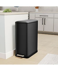 Home Zone Living 13 Gallon Dual Compartment Stainless Steel Kitchen Trash Can with Step Pedal and Soft Close Lid, Black