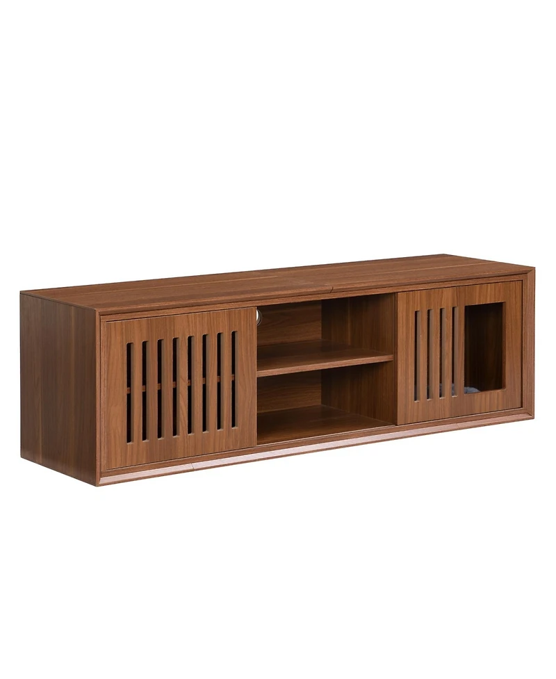 Streamdale Furniture Mid-Century Walnut Tv Stand with Extendable Table & Cushion