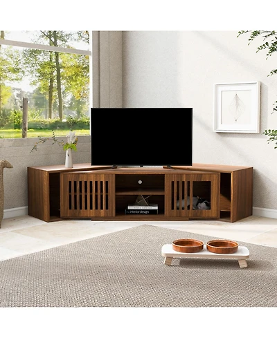 Streamdale Furniture Mid-Century Walnut Tv Stand with Extendable Table & Cushion