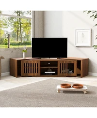 Streamdale Furniture Mid-Century Walnut Tv Stand with Extendable Table & Cushion