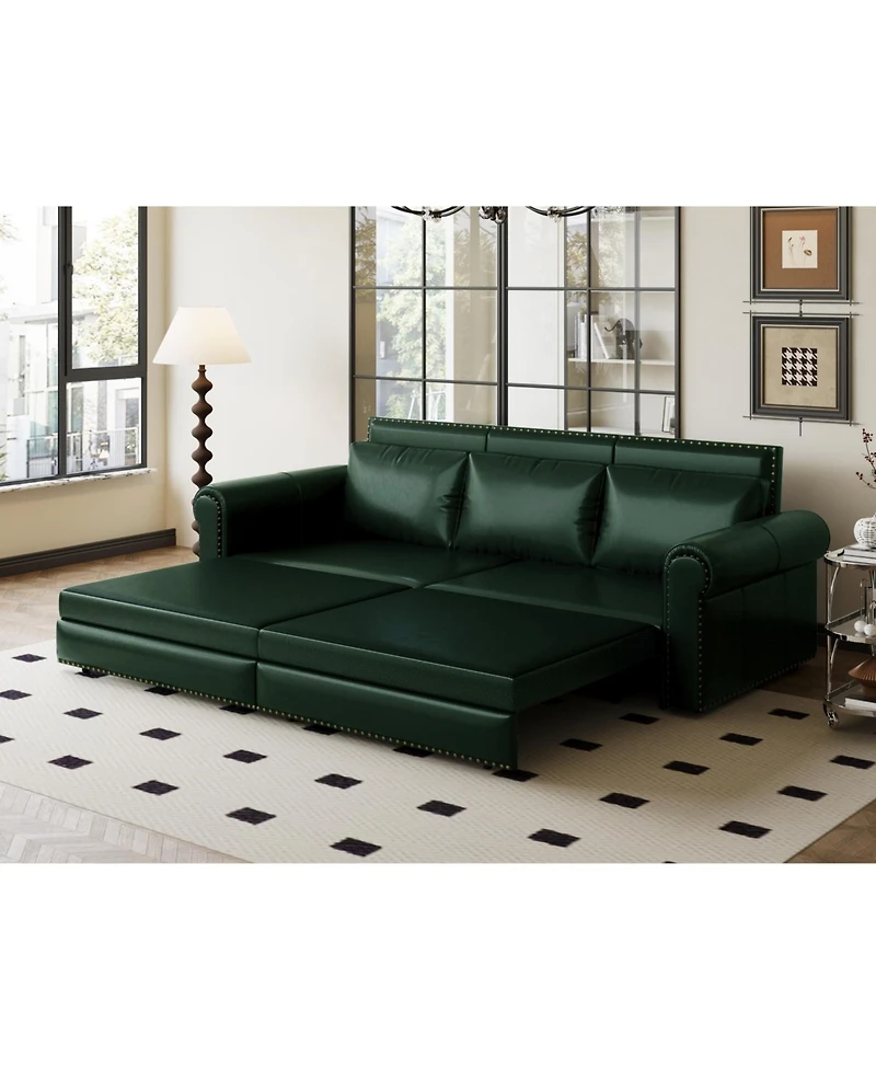 Streamdale Furniture Chesterfield Sleeper Sofa Bed, 93.7" Pull Out, Faux Leather