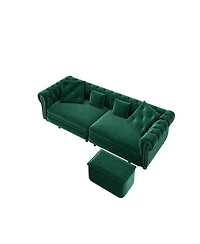 Streamdale Chesterfield Green Velvet King Size 3-in-1 Pull-Out Sofa Bed with Ottoman