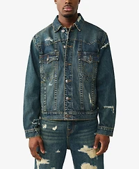 True Religion Men's Collared Destroyed Oversized Jacket
