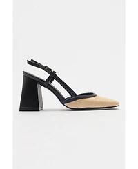 Prologue Shoes Women's Rivie Raffia Square Toe Block Heel Pump