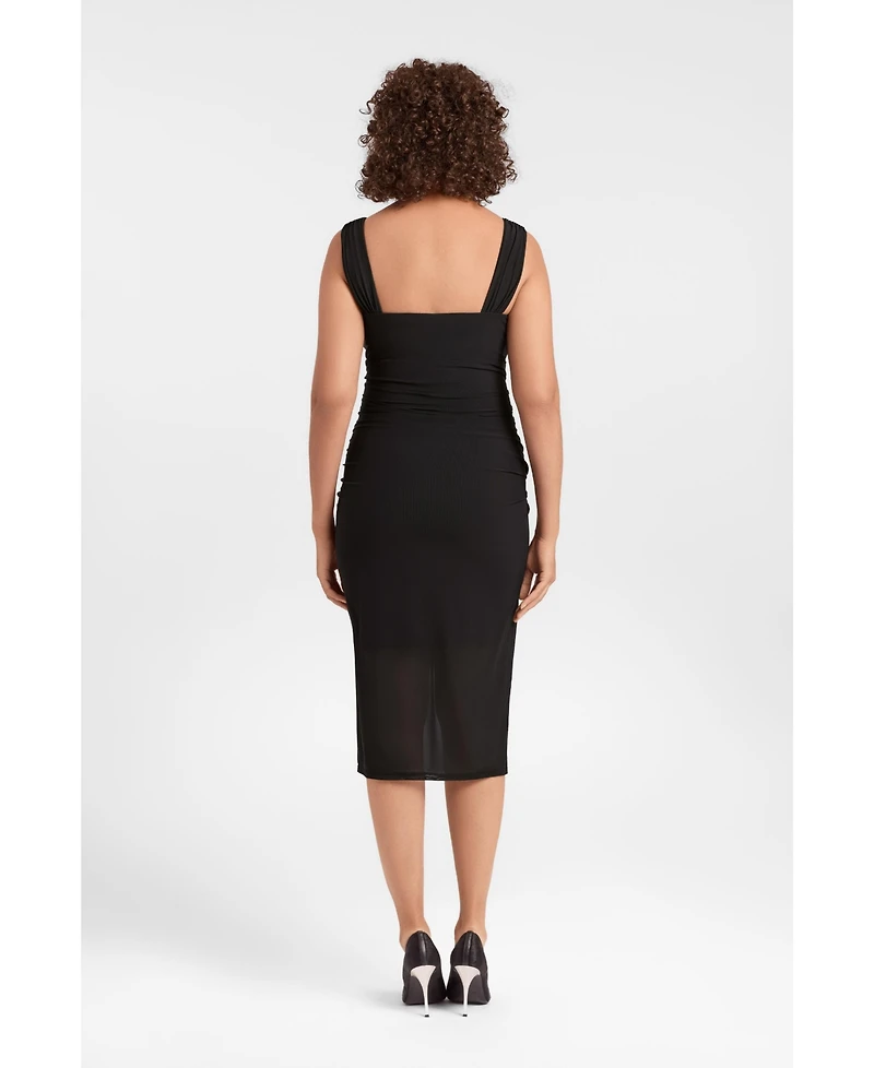 S3 Apparel Women's Draped Mesh Sculpting Midi Dress with Built-In Shapewear