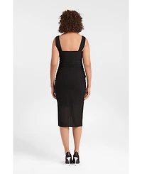 S3 Apparel Women's Draped Mesh Sculpting Midi Dress with Built-In Shapewear