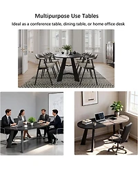 logicfox 70.8" Oval Work Desk for 6-8 People Rustic Style with Tapered Legs for Boardroom Office Meeting Conference Room