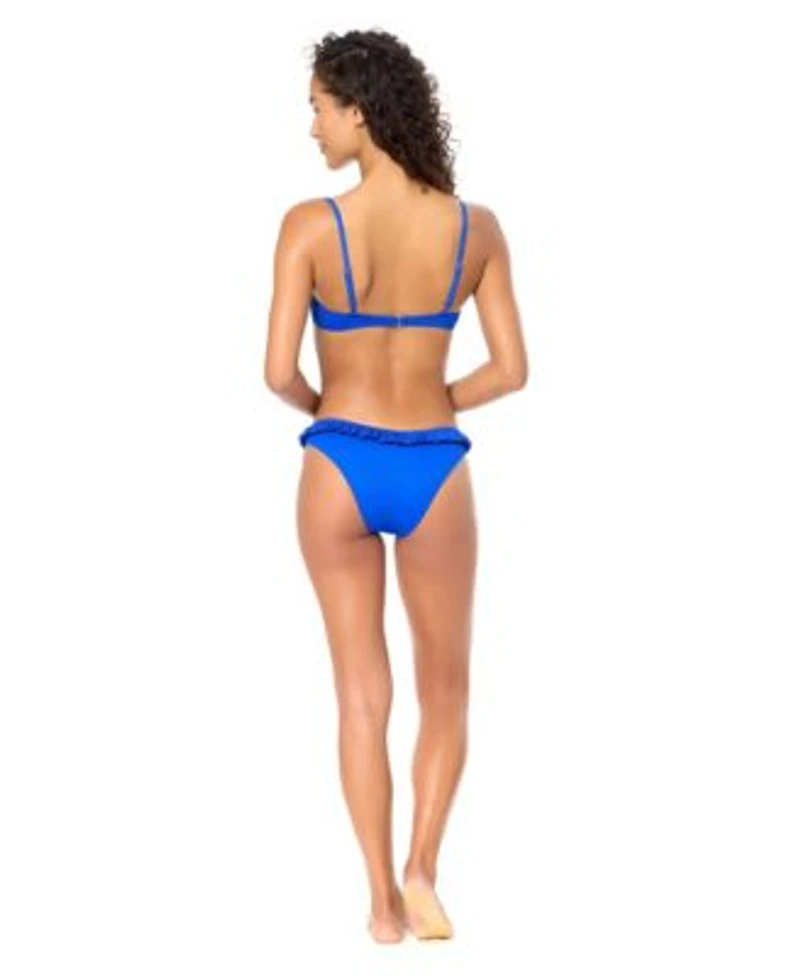 Raisins Womens Rosa Straight Neck Swim Bikini Top Ruffle Trim Swim Bottoms